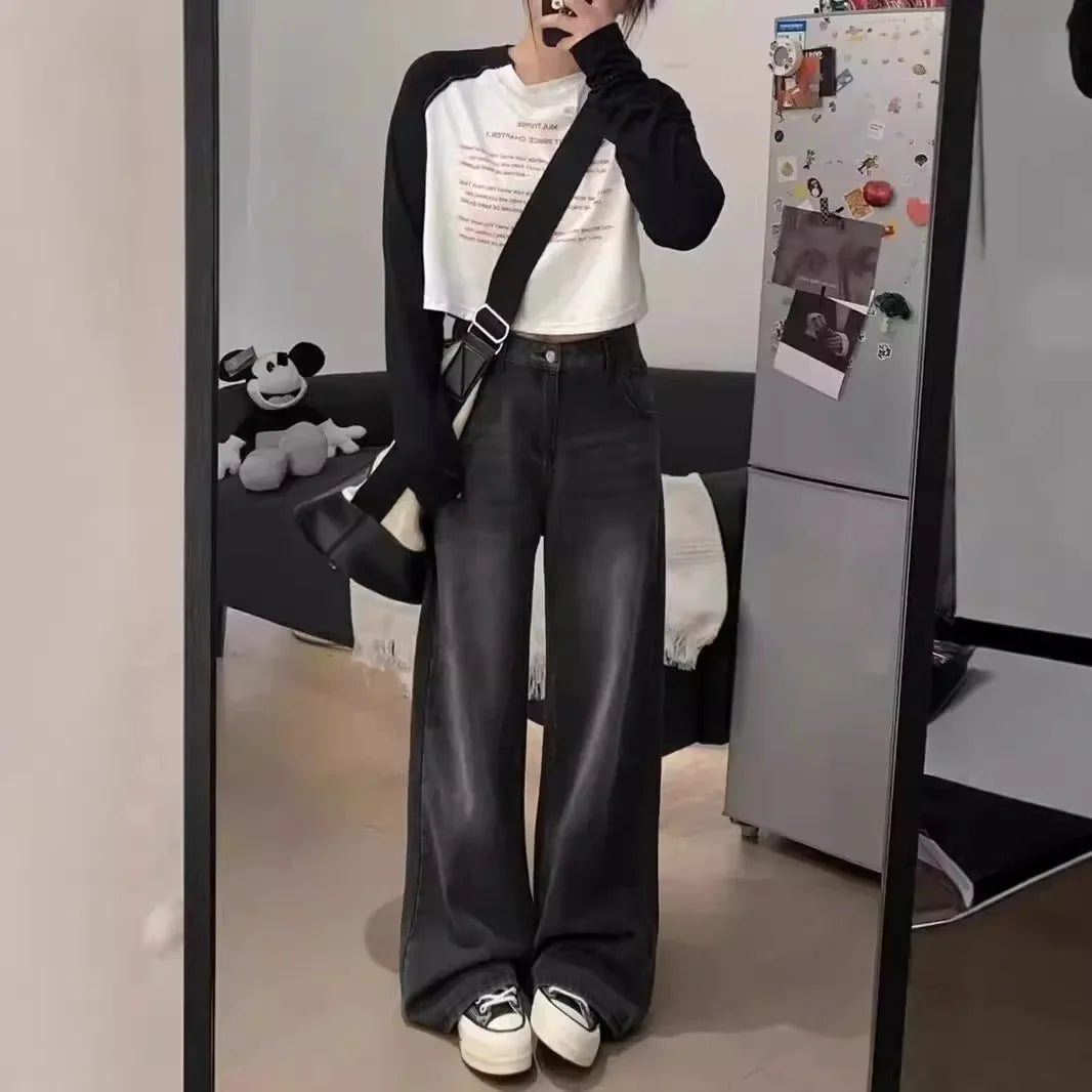 Amerikietiško Stiliaus Aukšto Liemens, Straight-leg Džinsai Merginom