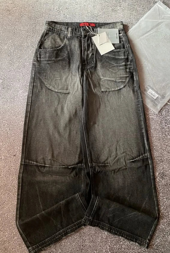 Džinsai Y2K retro stiliaus, aukštu liemeniu