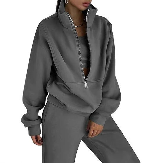 Long Sleeve Half Zip Short Hoodie