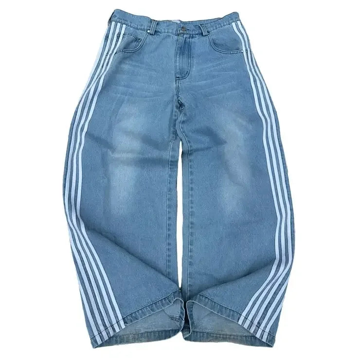 Džinsai Y2K retro stiliaus, aukštu liemeniu