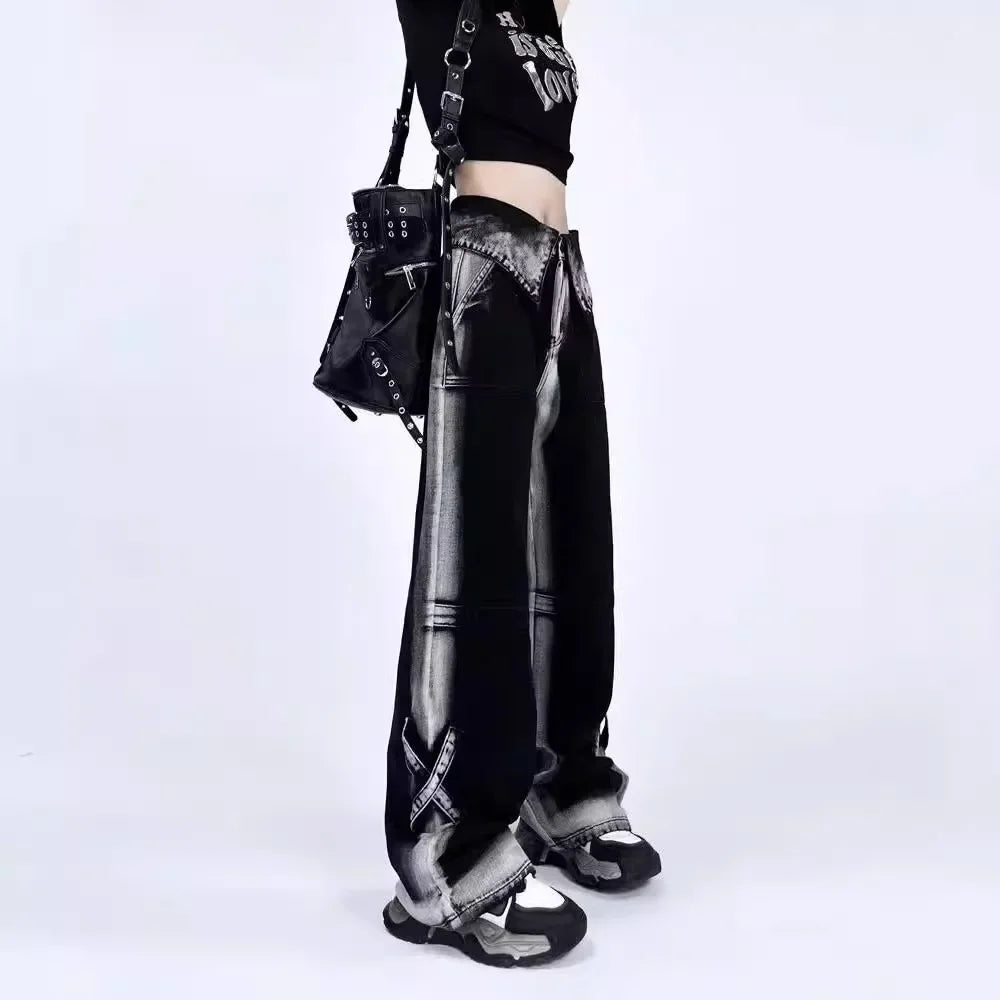 Amerikietiško Stiliaus Wide-leg Džinsai Moterims